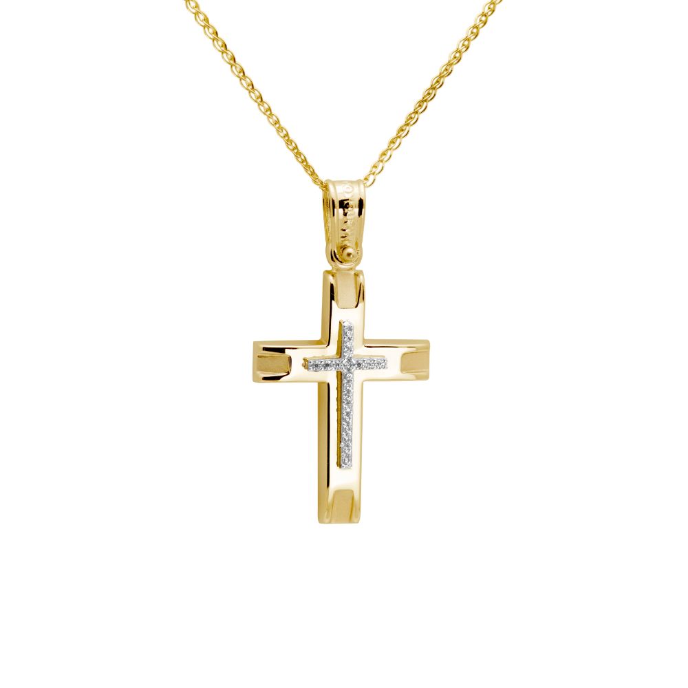 14K Gold Baptism Cross Necklace with Chain