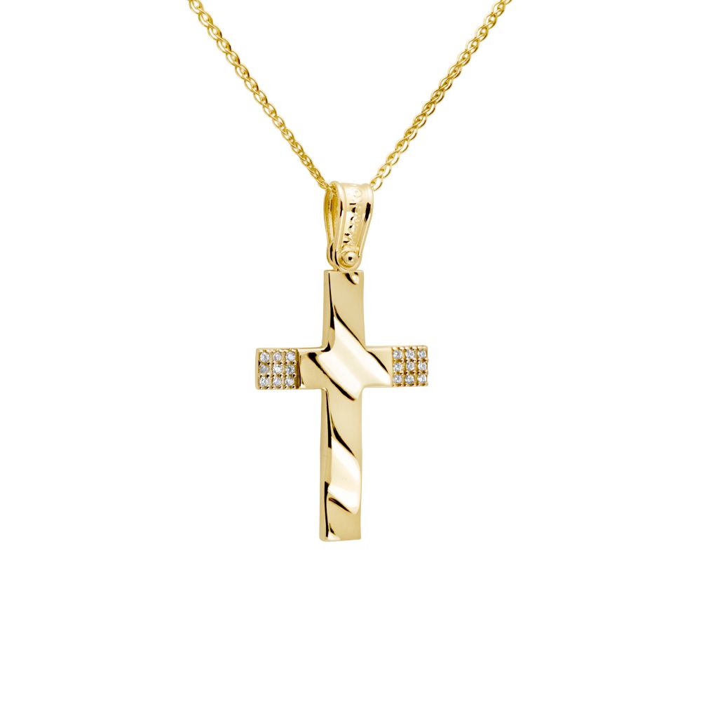 Double-sided Wavy Cross with Chain for Baptism
