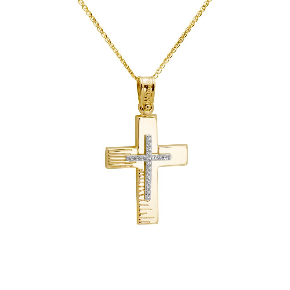 14K Gold Cross Necklace for Baptism with Chain