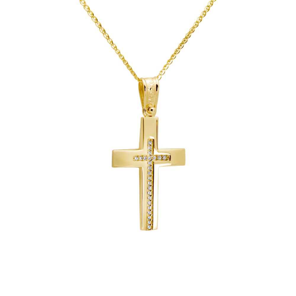 Two-sided Cross with Chain 14K Gold