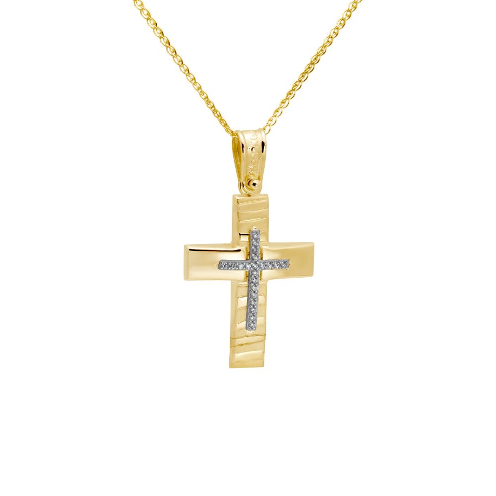Textured 14K Gold Cross with Chain