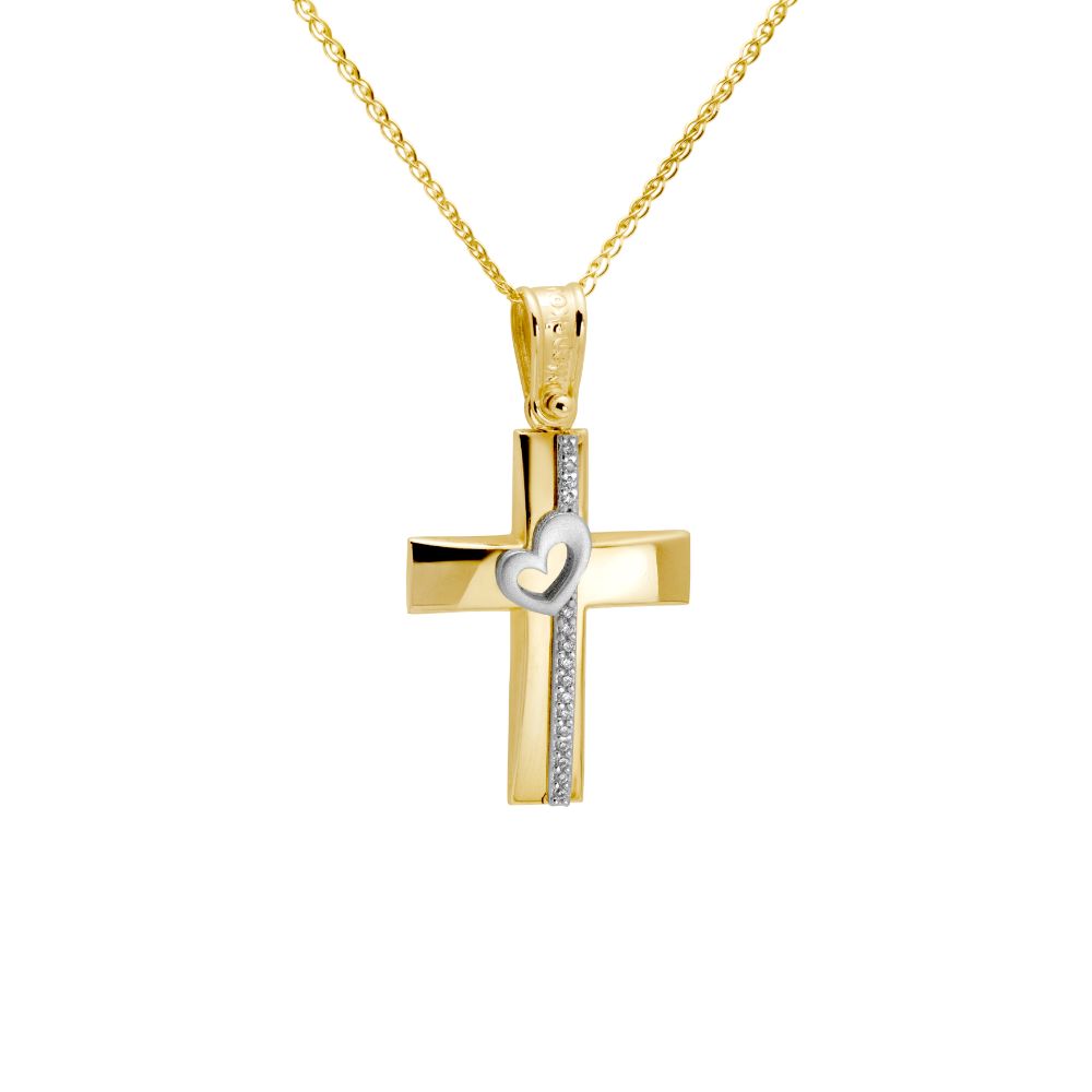 Two-Tone Gold Cross with Heart and Chain