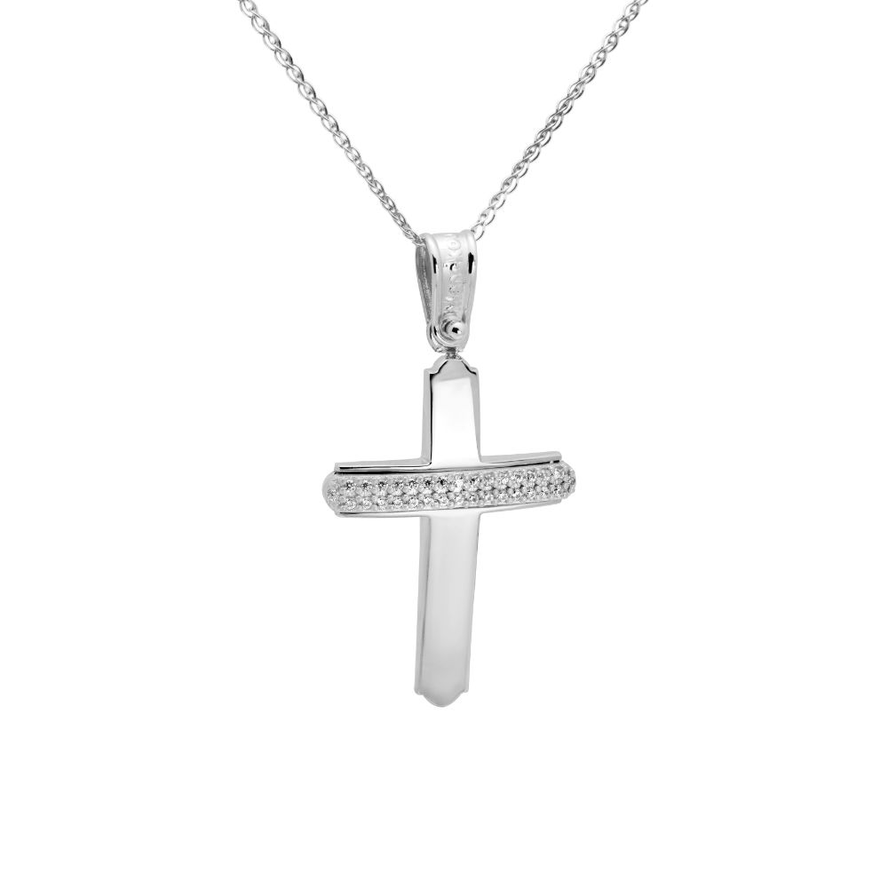 Modern Christening Cross with Chain for Girls