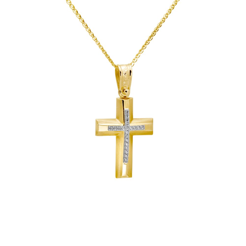 Two-toned Christening Cross with Chain