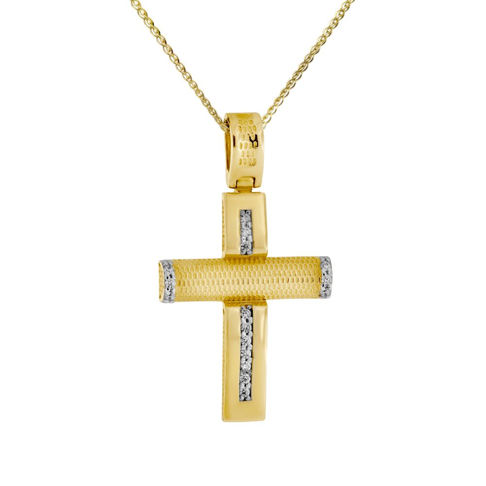Textured Christening Cross Necklace 14K Gold