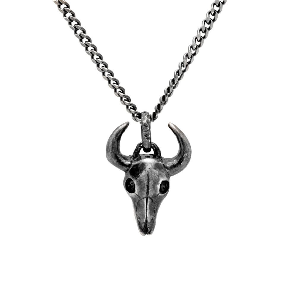 Bull Necklace Oxidized Sterling Silver
