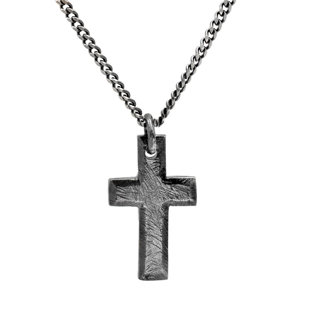 Cross Pendant Necklace Oxidized Silver 925