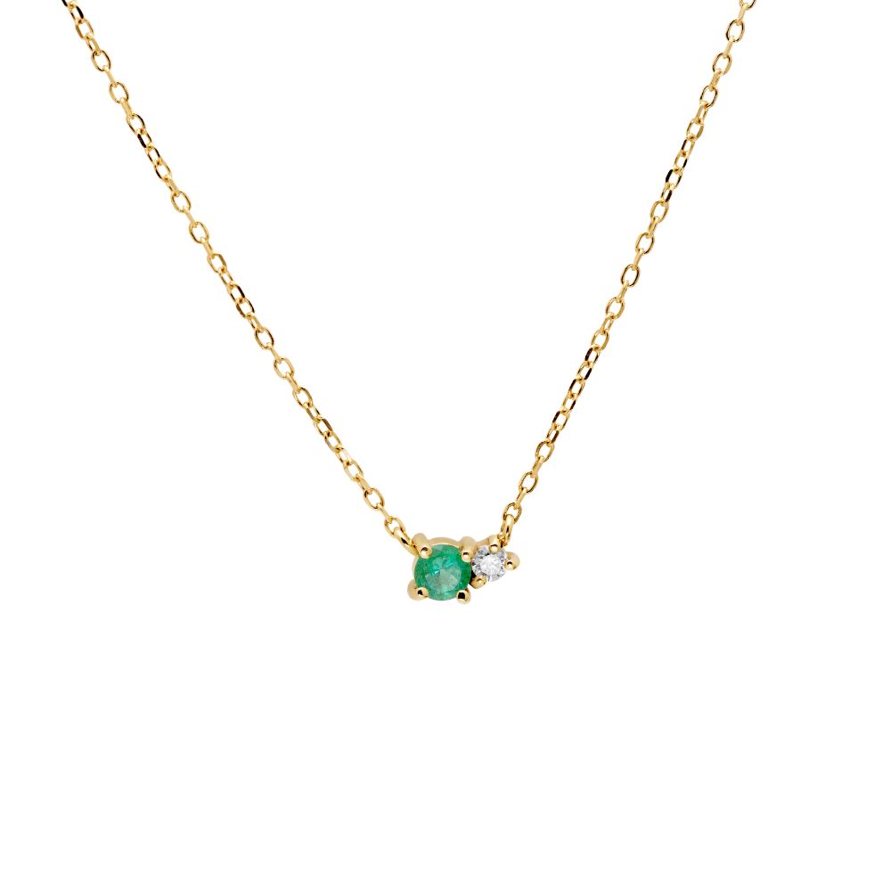 Emerald Diamond Necklace 14K Yellow Gold