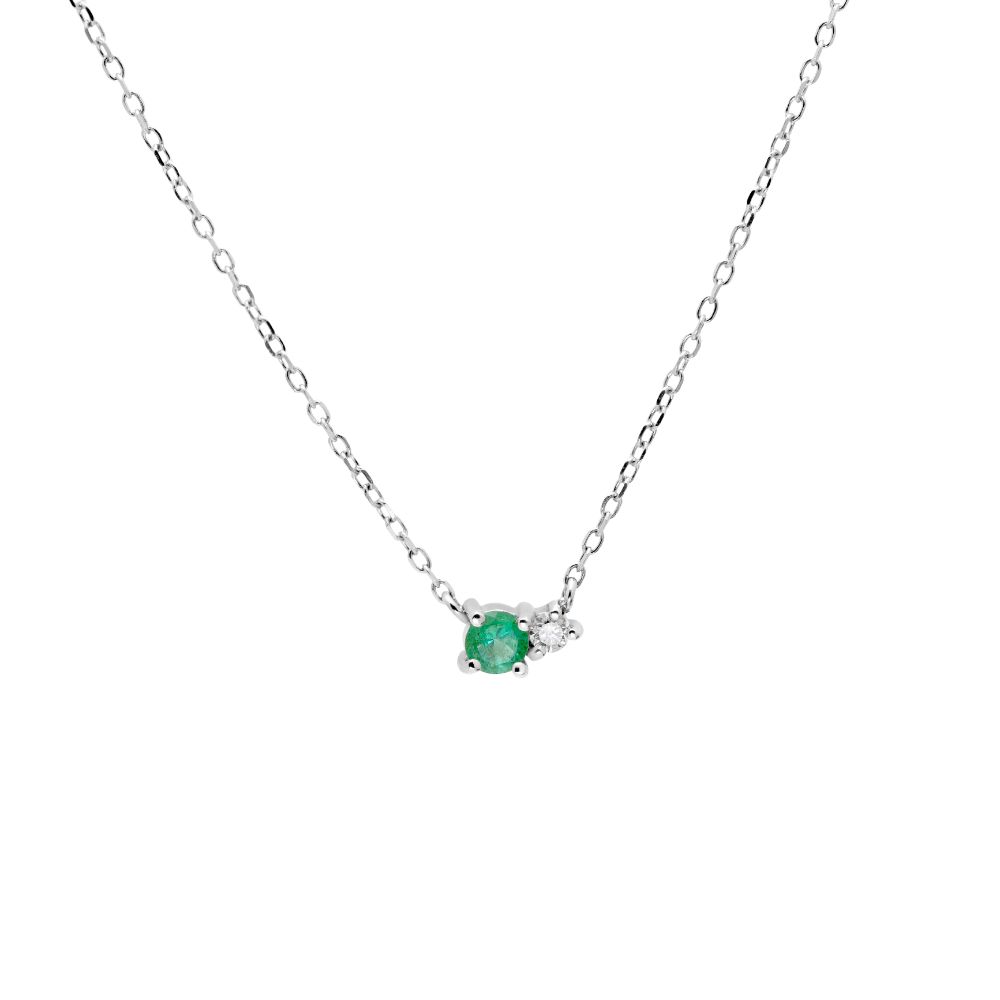 Emerald Diamond Necklace 14K White Gold
