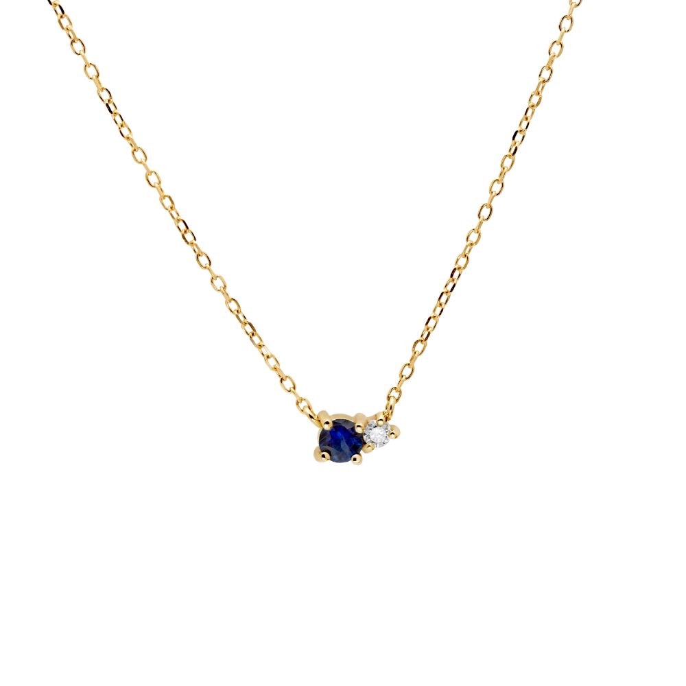 Blue Sapphire Diamond Necklace 14K Gold