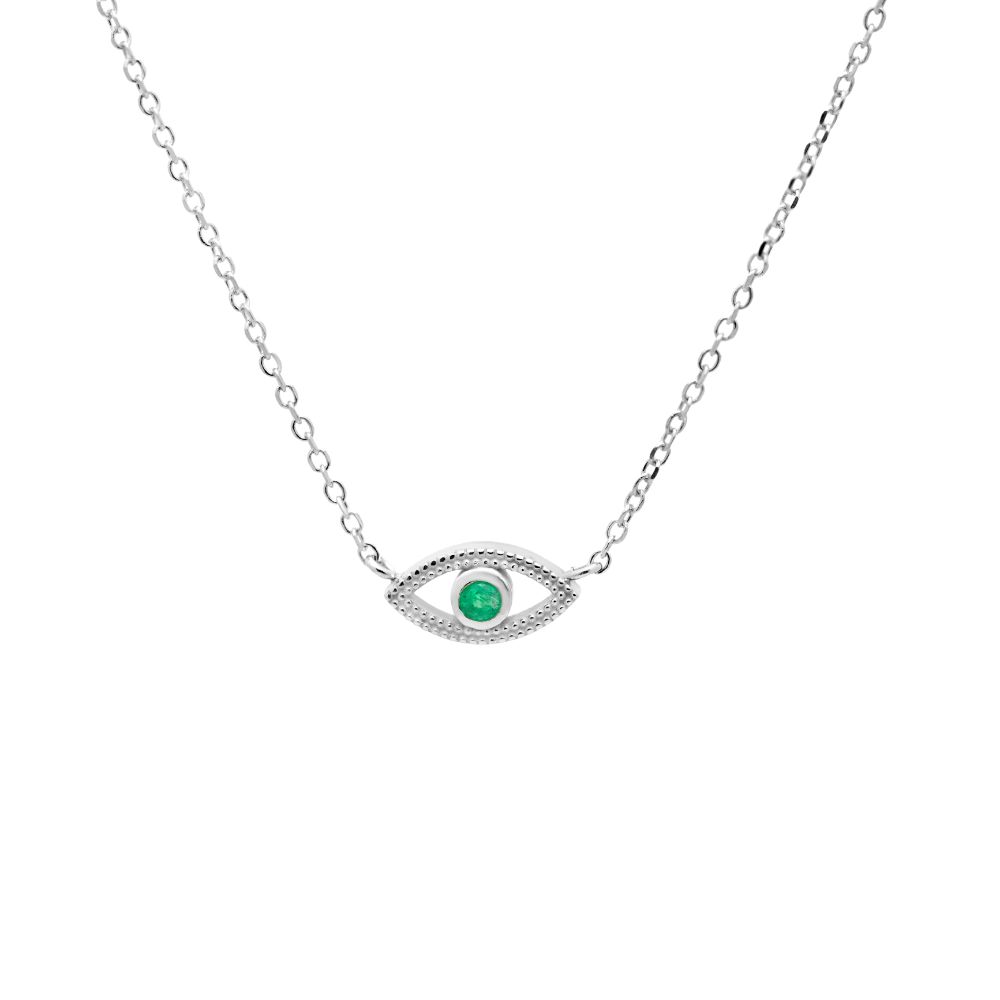 Emerald Eye Necklace 14K White Gold