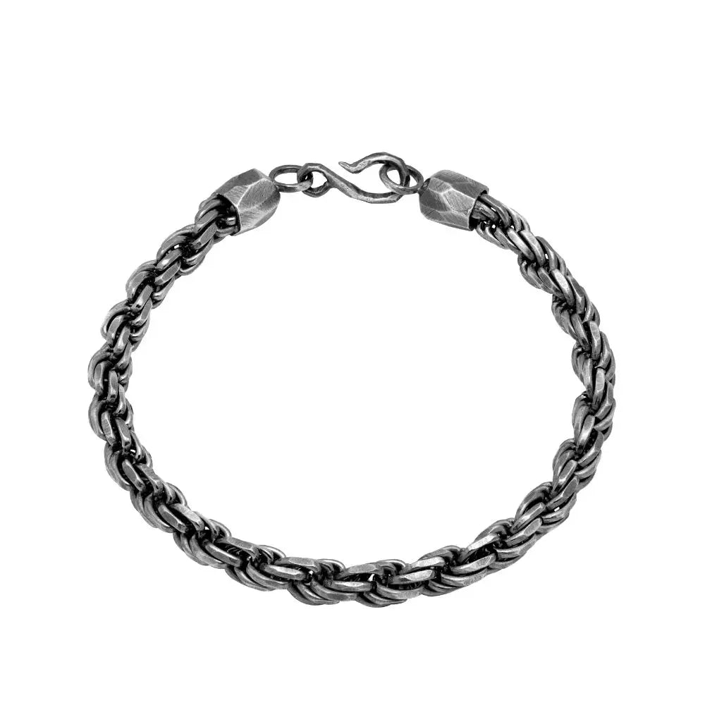 Men Rope Chain Bracelet Oxidized Silver