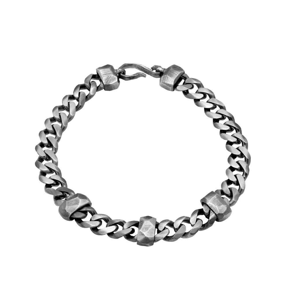 Wide Chain Bracelet for Men Oxidized Silver