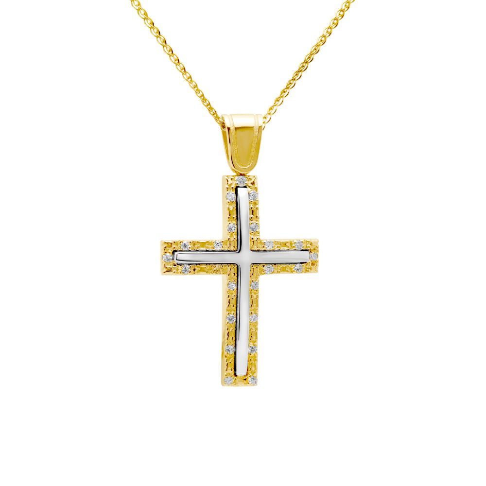 Two-tone Christening Cross Necklace with Chain