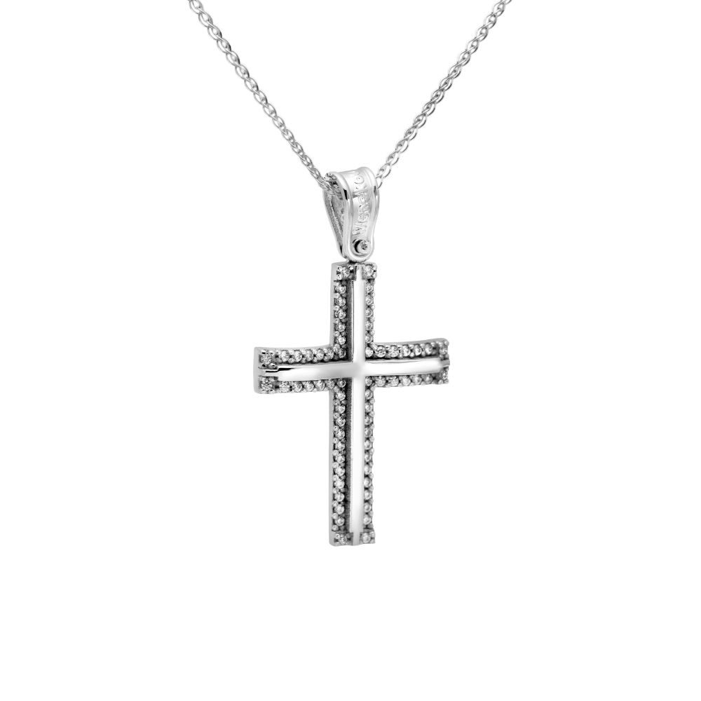 Baptism Cross with Chain 14K White Gold for Girls