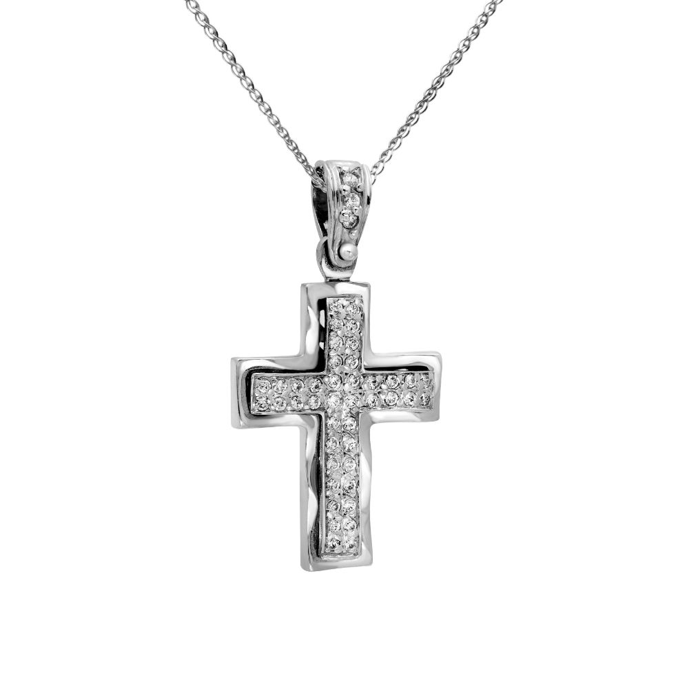 Textured Cross with Chain 14K White Gold