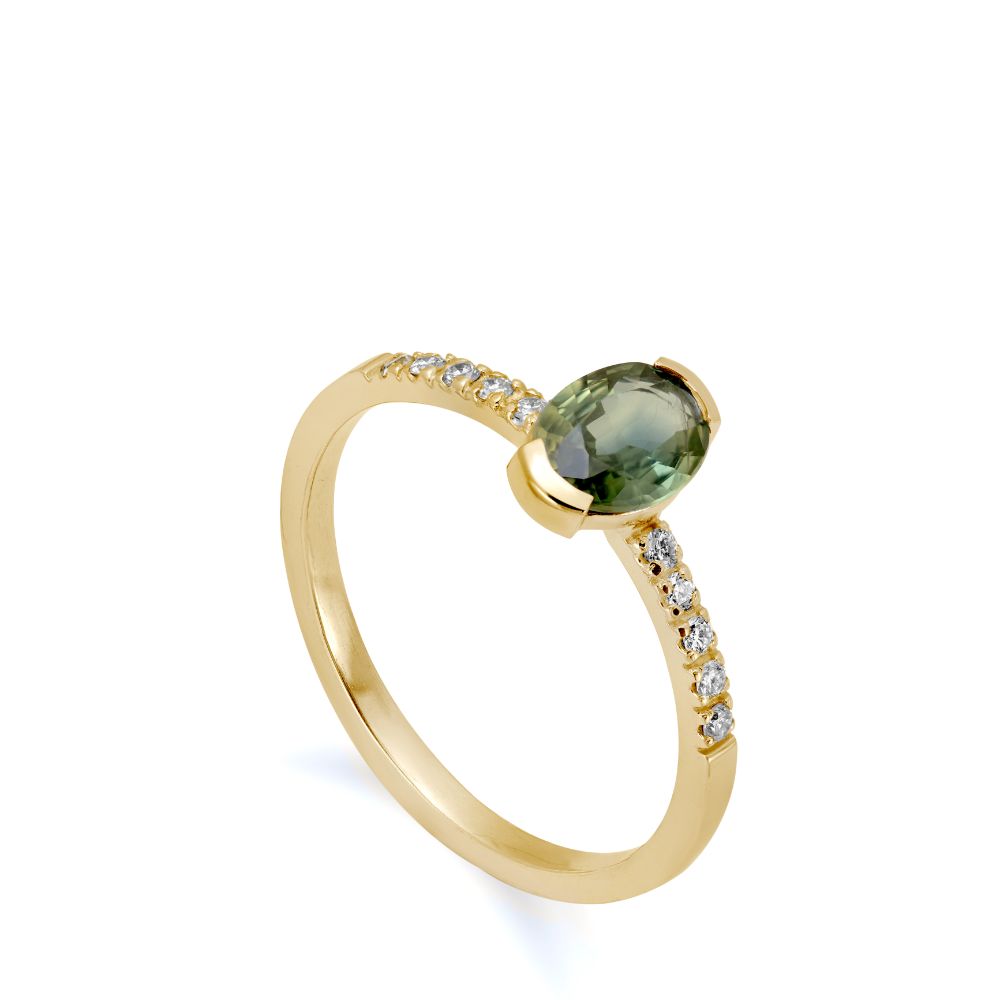 Δαχτυλίδι Πρότασης Γάμου Πράσινο Ζαφείρι Διαμάντια Χρυσό 14Κ