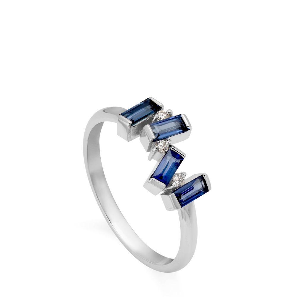 Blue Sapphire Baguette Ring 14K Gold
