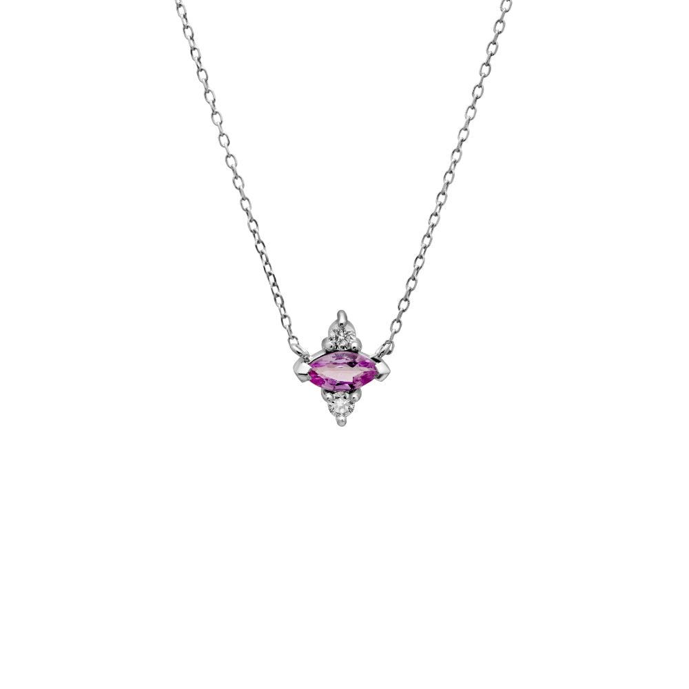 Pink Sapphire Marquise Diamonds Necklace 14K White Gold