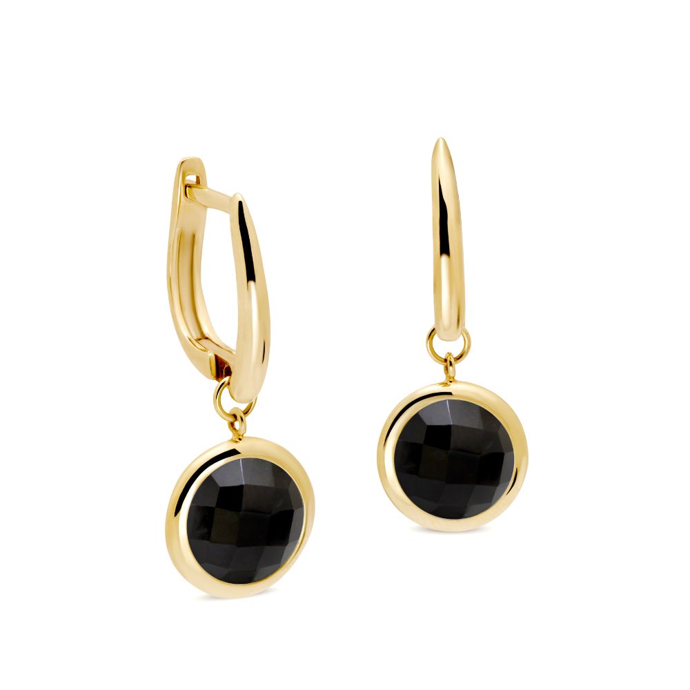 Black Onyx Hoop Earrings 8mm 14K Gold by Kyklos