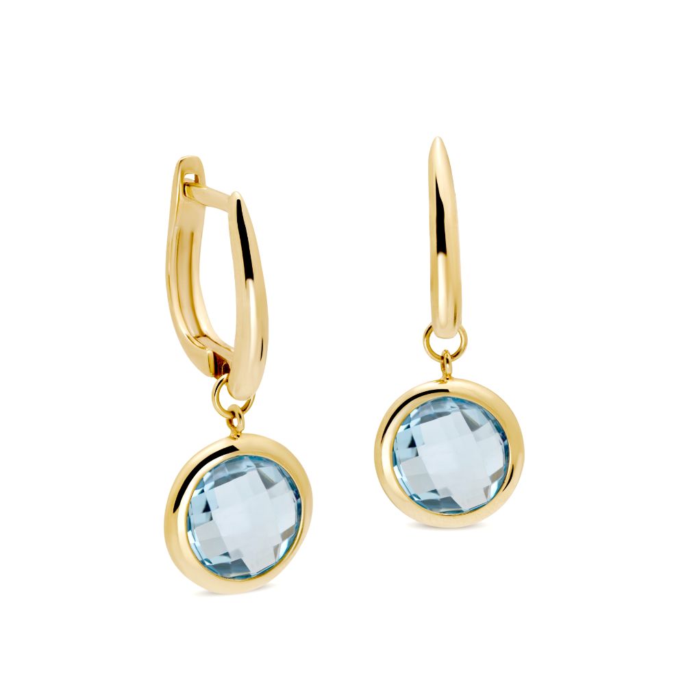 Blue Topaz Hoop Earrings 8mm 14K Gold