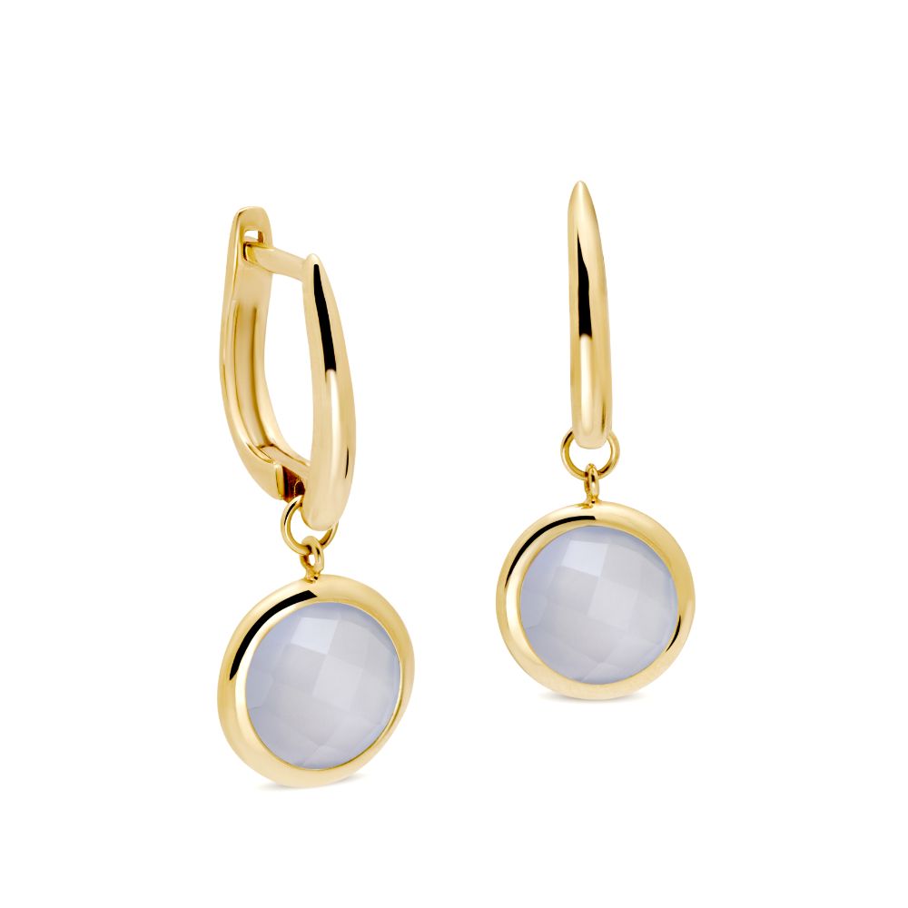 Chalcedony Hoop Earrings 8mm 14K Gold for Women