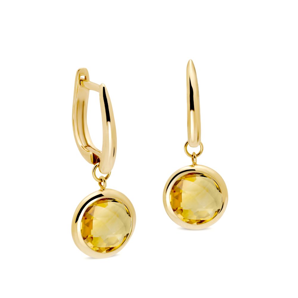 Citrine Hoop Earrings 8mm 14K Gold for Women