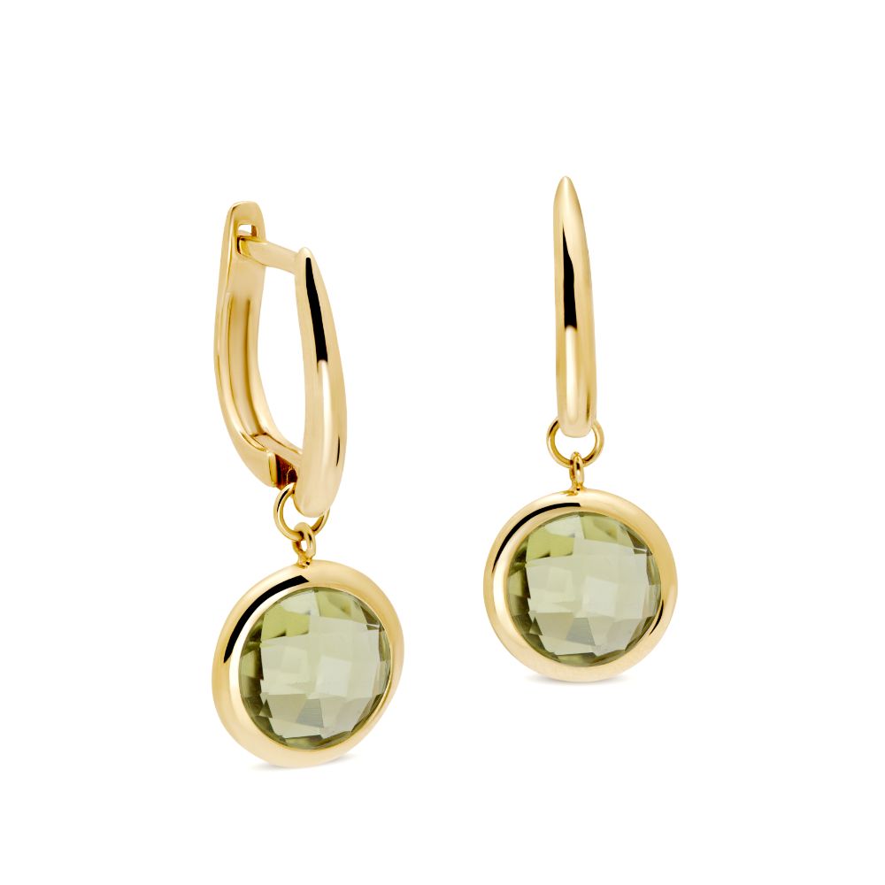 Lemon Quartz Hoop Earrings 8mm 14K Gold Natural Gemstones