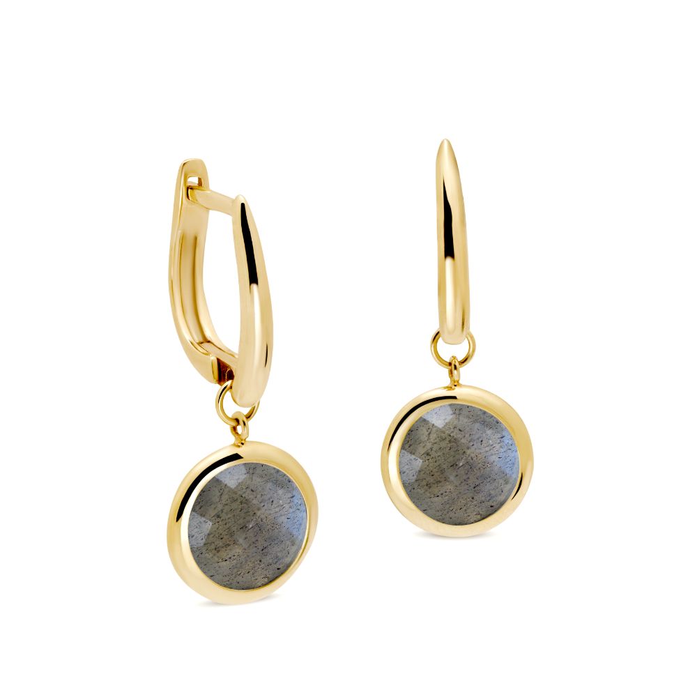 Labradorite Hoop Earrings 8mm 14K Gold for Women