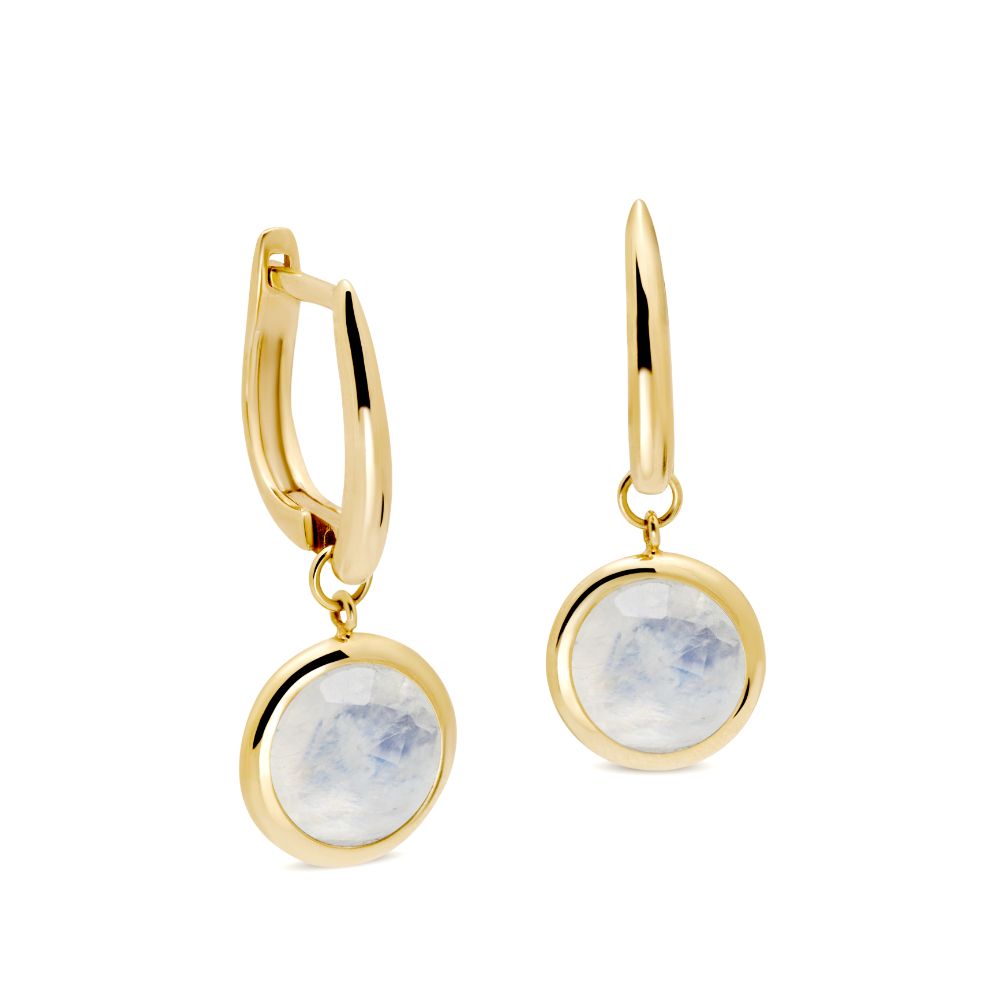 Moonstone Hoop Earrings 8mm 14K Gold Natural Gemstones