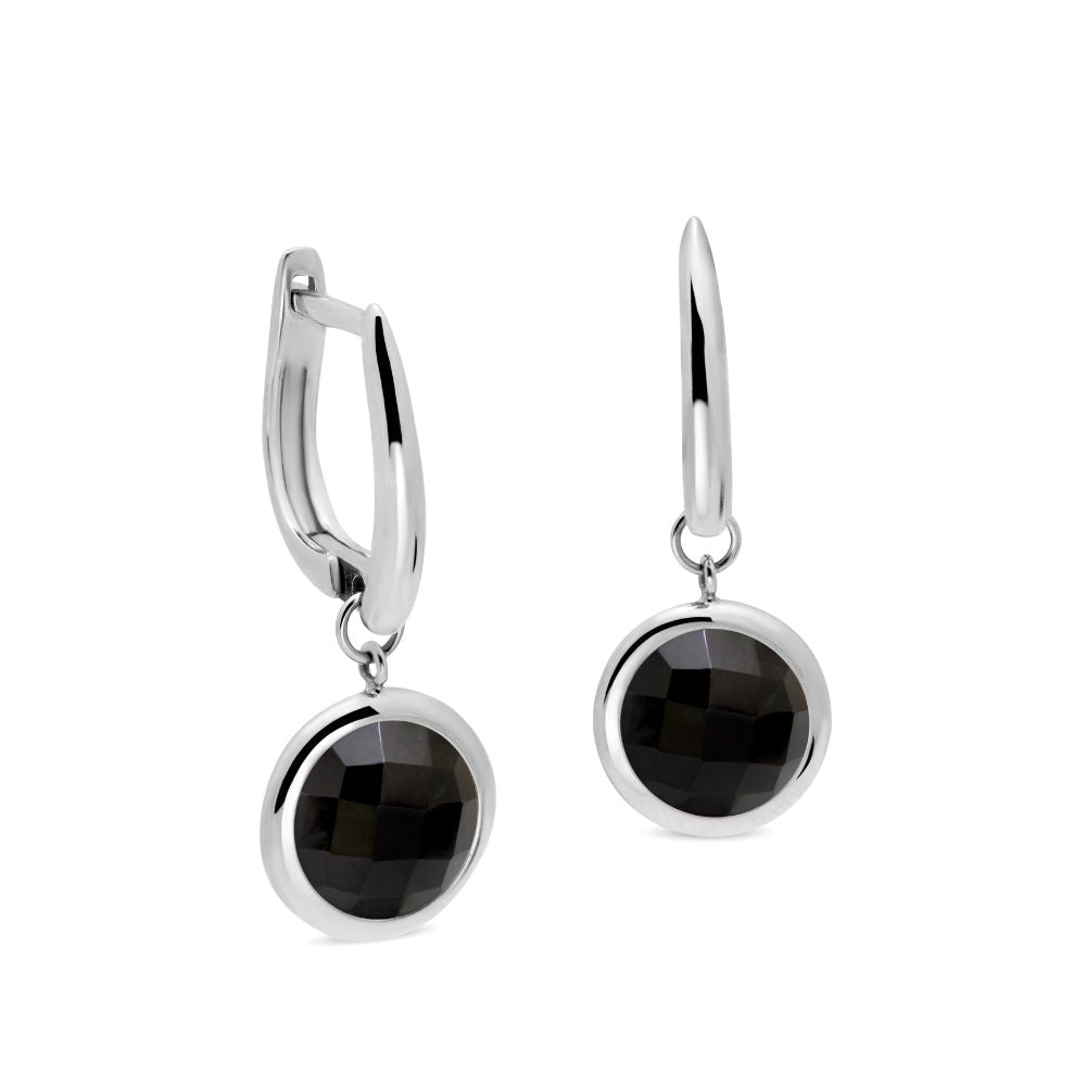 Black Onyx Hoop Earrings 8mm 14K Gold