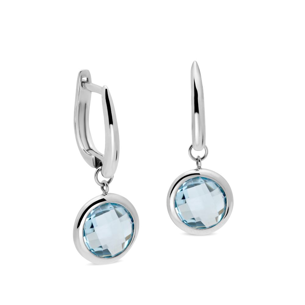 Blue Topaz Hoop Earrings 8mm 14K Gold