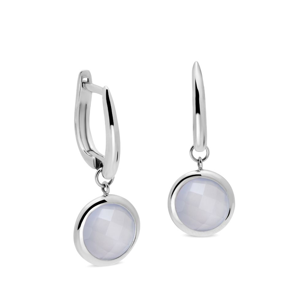 Chalcedony Hoop Earrings 8mm 14K Gold