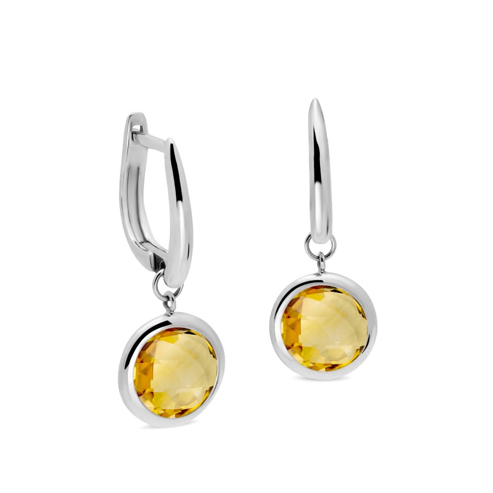 Citrine Hoop Earrings 8mm 14K Gold