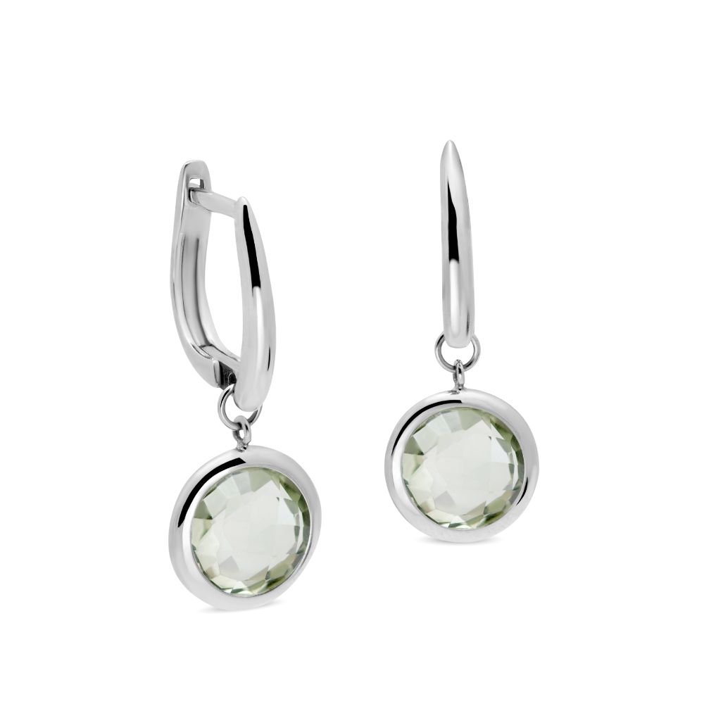 Green Amethyst Hoop Earrings 8mm 14K White Gold