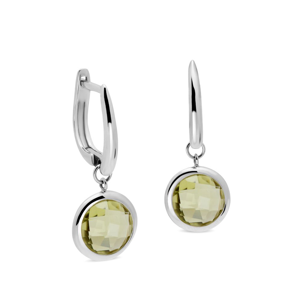 Lemon Quartz Hoop Earrings 8mm 14K Gold