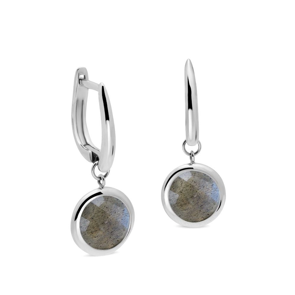 Labradorite Hoop Earrings 8mm 14K Gold