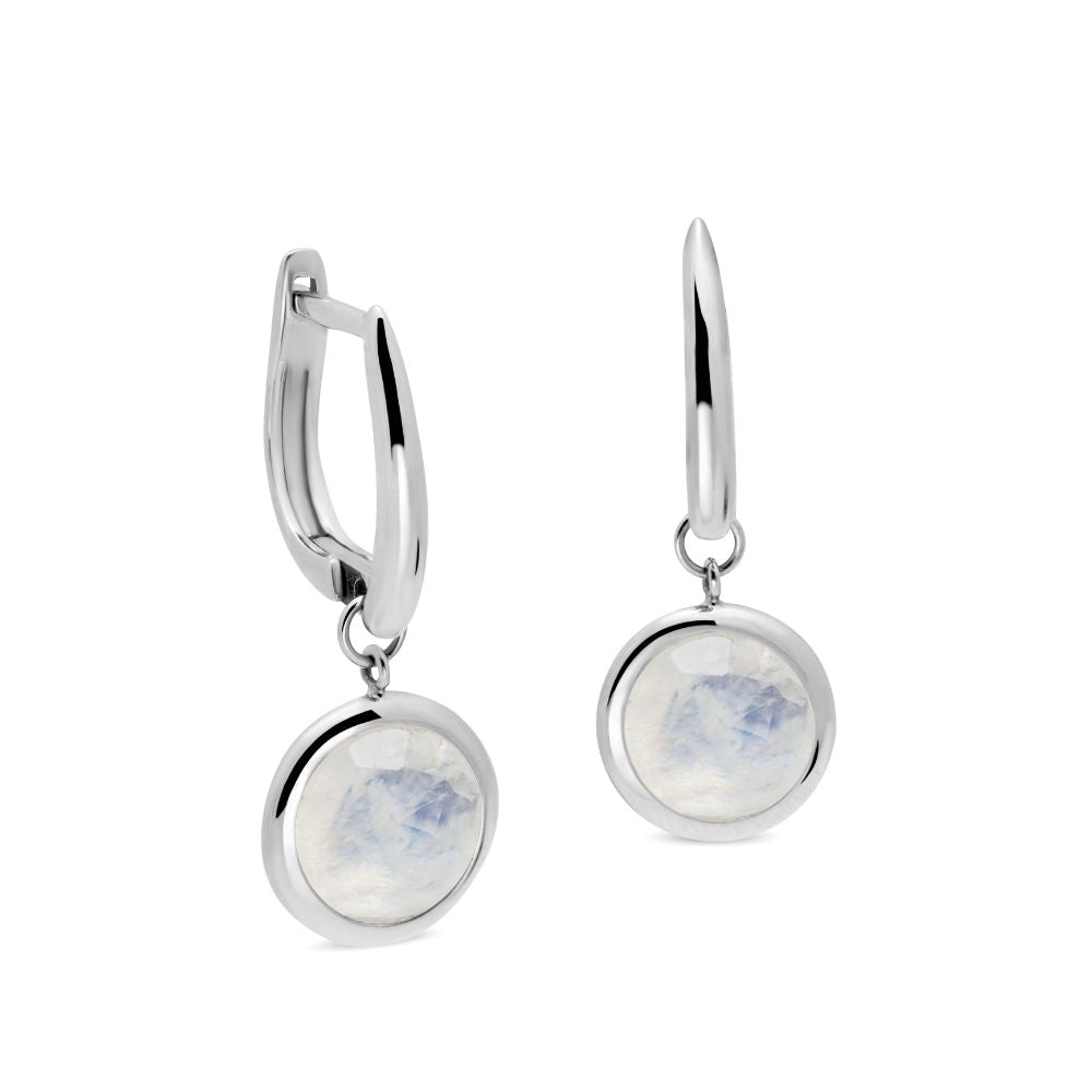 Moonstone Hoop Earrings 8mm 14K Gold