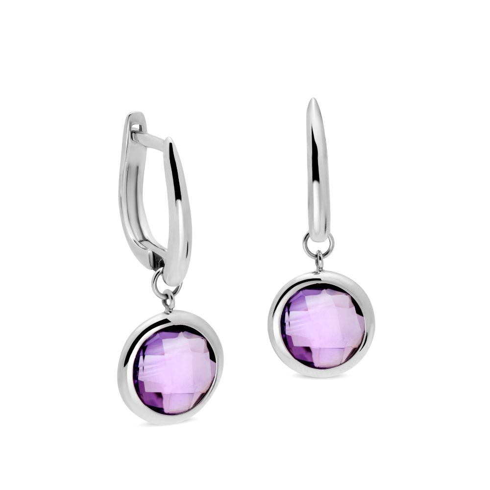 Amethyst Hoop Earrings 8mm 14K Gold