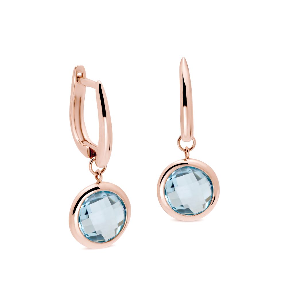 Blue Topaz Hoop Earrings 8mm 14K Gold