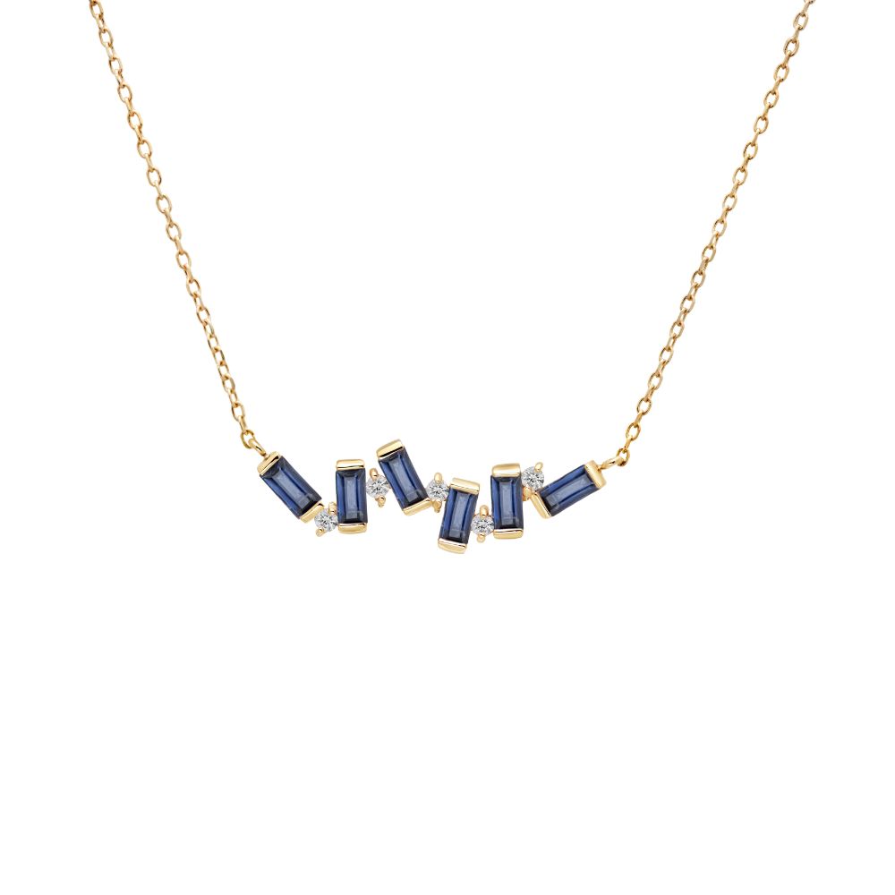 Blue Sapphire Baguette Necklace 14K Gold