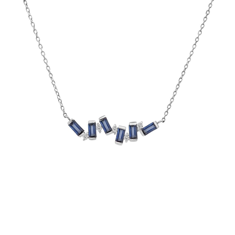 Blue Sapphire Baguette Necklace 14K Gold