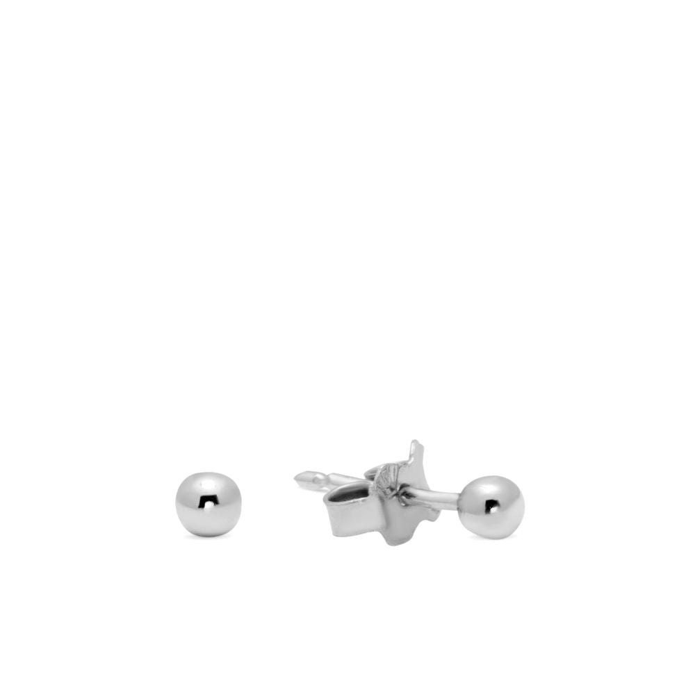 Tiny Ball Stud Earrings 14K Solid White Gold