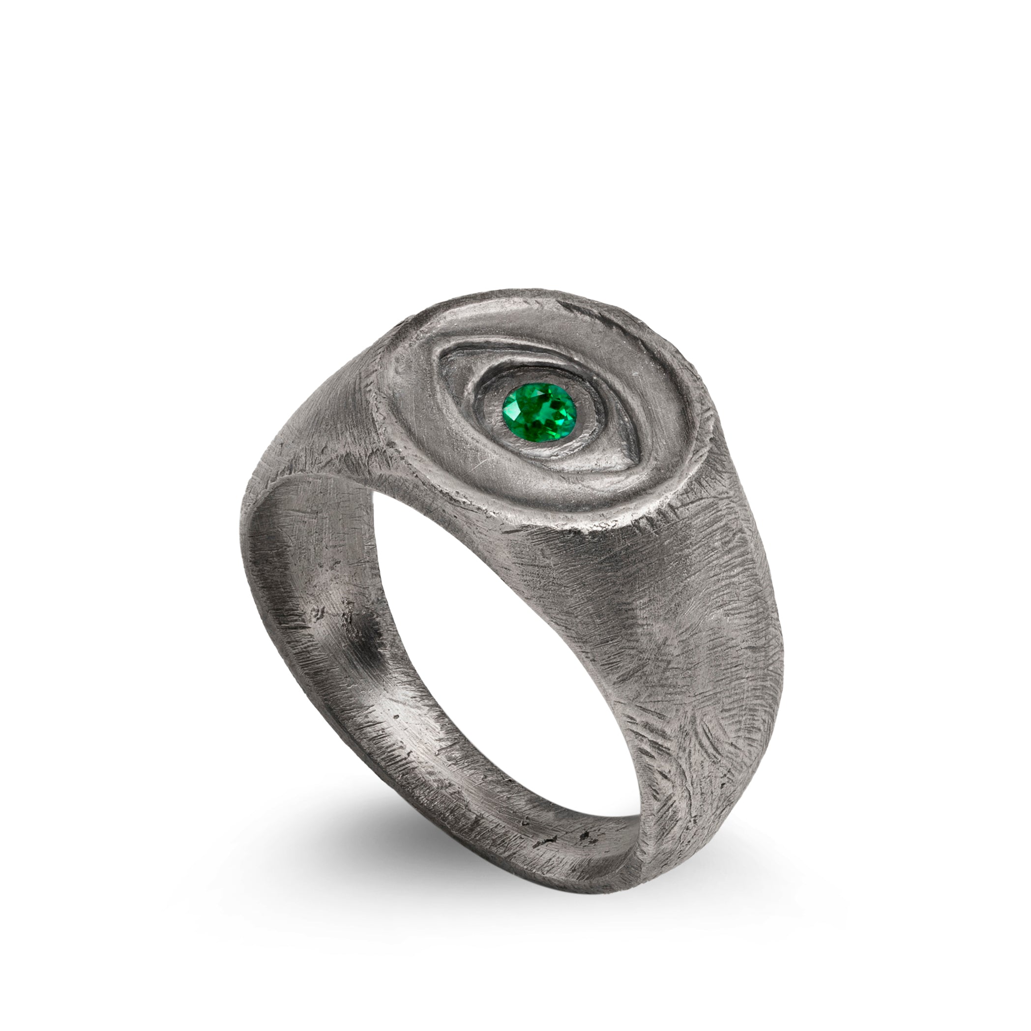 Eye Ring Emerald Oxidized Silver 925