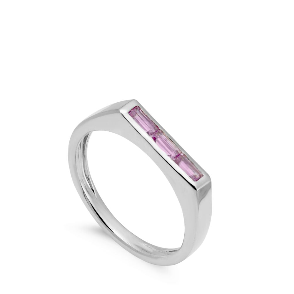 Pink Sapphire Ring 14K Gold Flat Top
