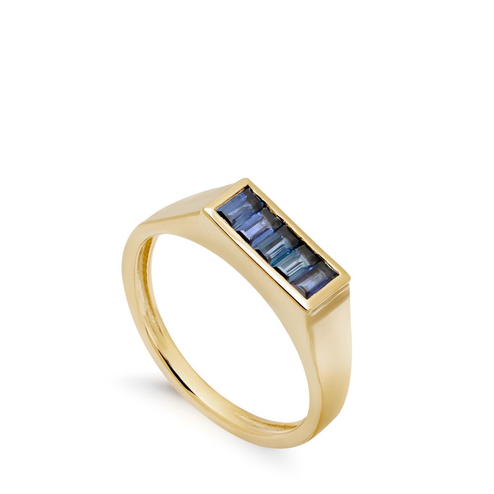 Δαχτυλίδι Μπλε Ζαφείρια Χρυσό Baguette