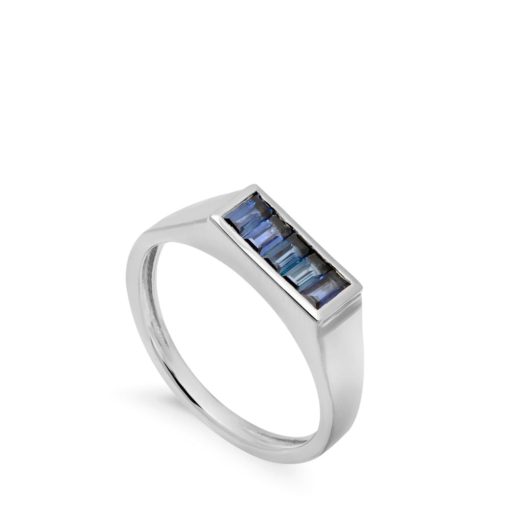 Blue Sapphire Ring 14K Gold Flat Top