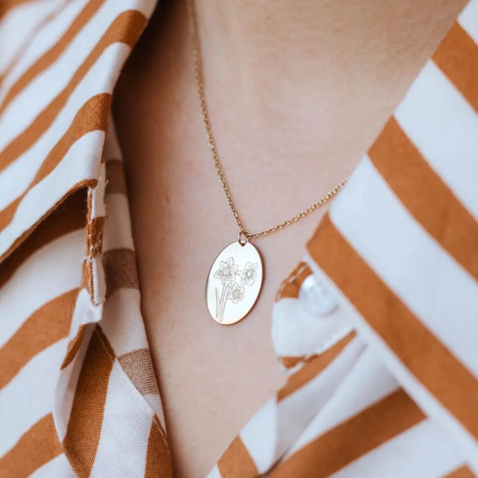 Personalized Birth Month Flower Necklace Silver