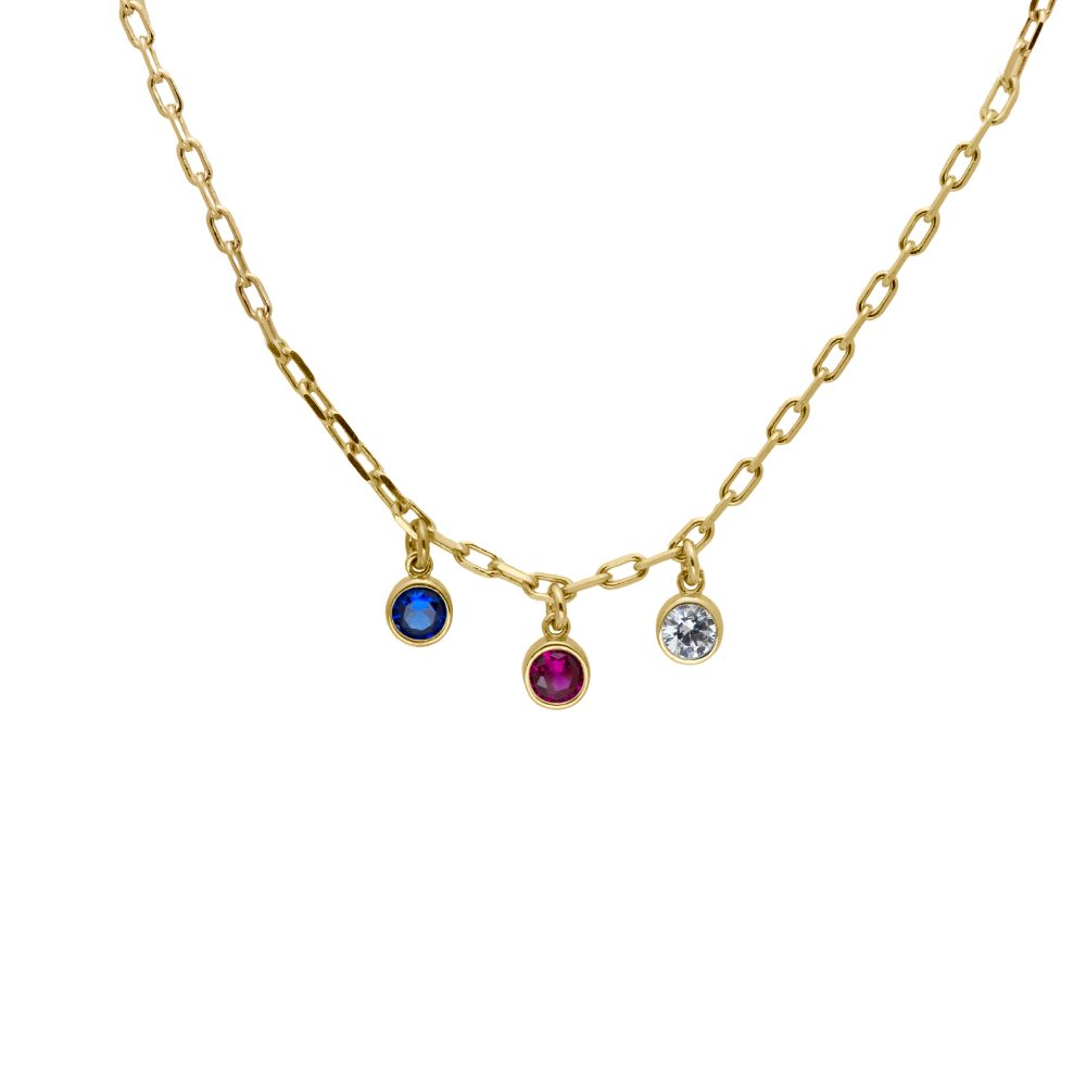Birthstone Personalized Necklace with colorful cubic zirconia stones in gold vermeil 925 sterling silver