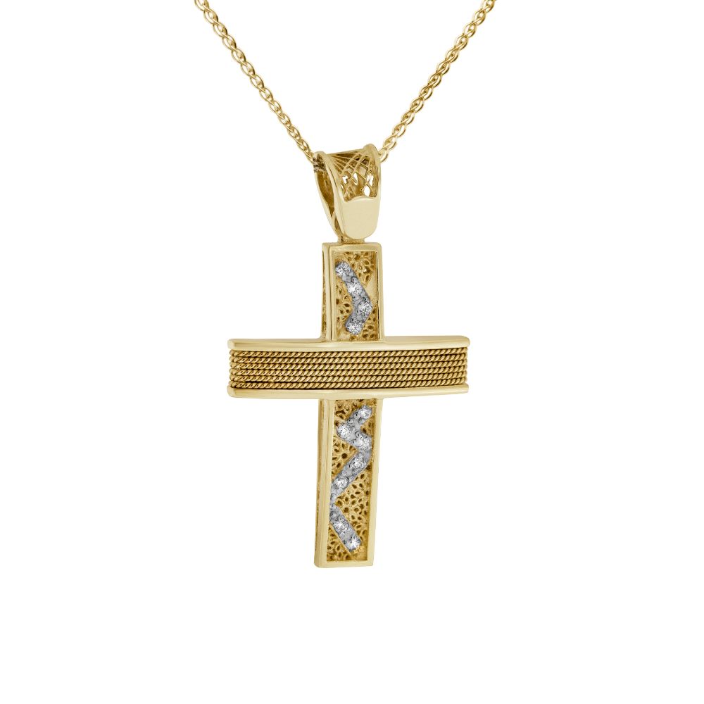 14K Baptism Textured Cross with Chain Cross KYKLOS